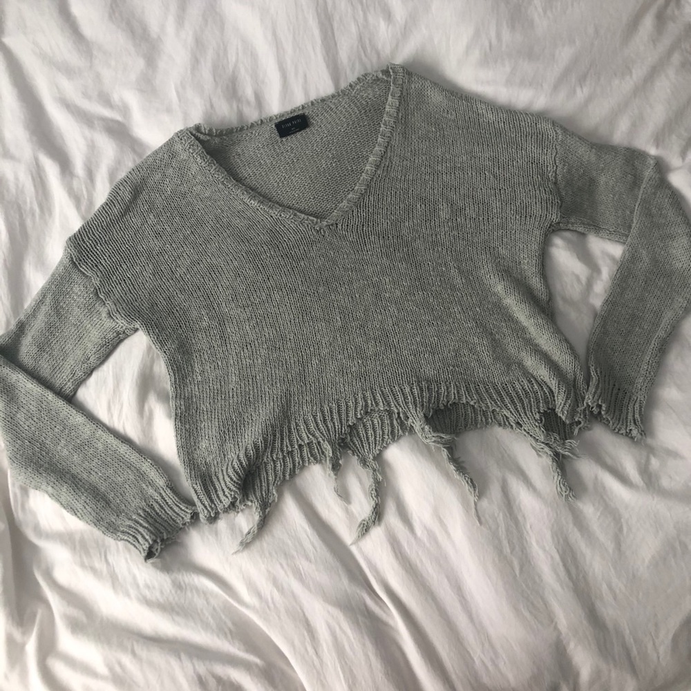Distressed Cropped Sweater